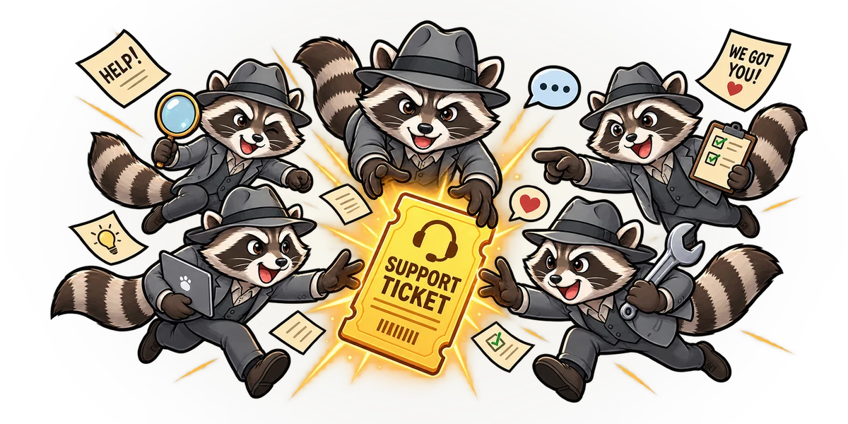 Five copies of Furlock Sholmes racing in from every side toward a single support ticket